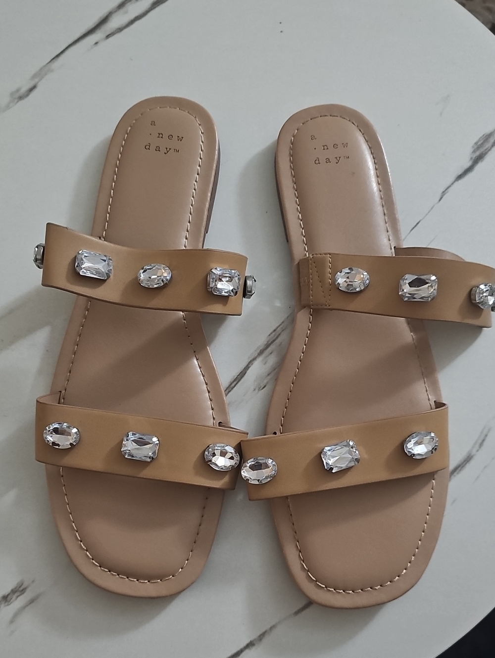a new day Tan Jeweled Double-Strap Slide Sandals
